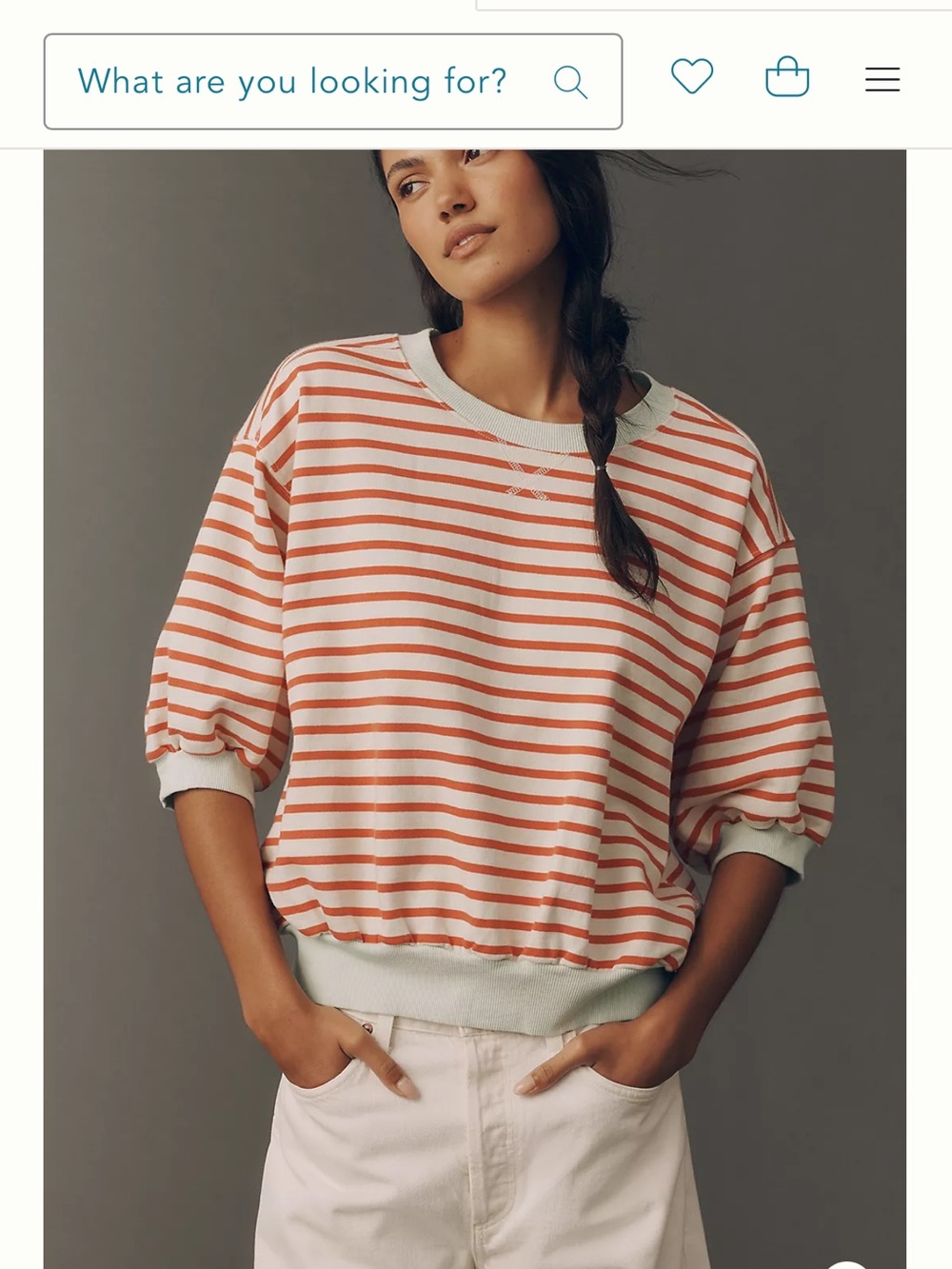 Anthropologie Striped Puff-Sleeve Pullover Sweater in Coral and purple